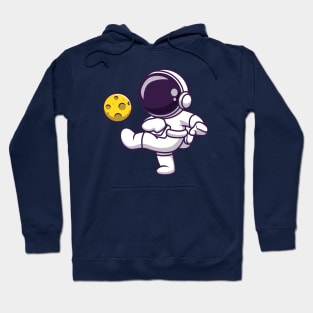 Cute Astronaut Playing Soccer Moon Cartoon Hoodie